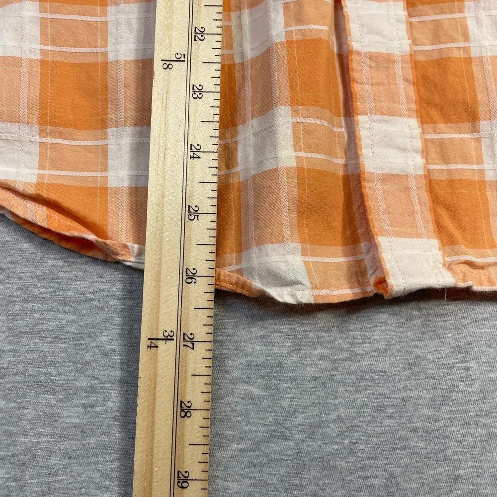 Polo Ralph Lauren Western Snap Shirt Boys Large 14-16 Orange White Plaid Cotton